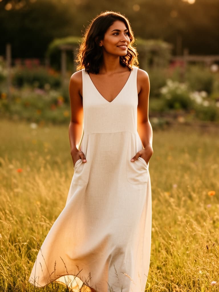 Linen Maxi Dress with Pockets