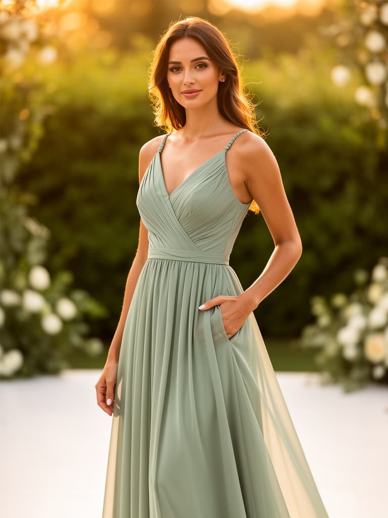 Chiffon Bridesmaid Maxi Dress with Pockets